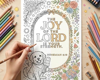Christian Adult Coloring Page, Joy Dog Bible Verse, Cute Scripture Printable
