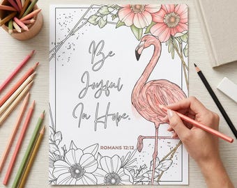 Scripture Adult Coloring Page, Flamingo Bible Verse Joy Christian Printable