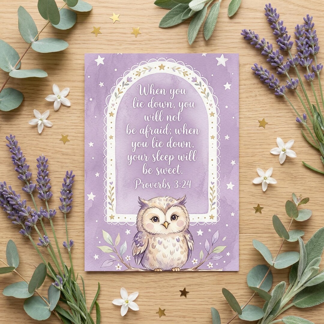 Proverbs 3:24 Bedtime Bible Verse Card, Owl Scripture Printable for ...