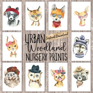 Woodland Animal Nursery Art Set, Woodland Nursery Art, Gender Neutral Wall Decor, Printable Nursery Art, Digital Download, Baby Shower Gift