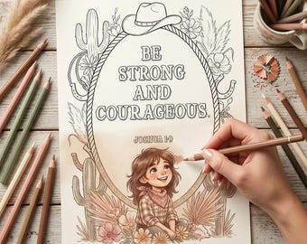 Scripture Adult Coloring Page, Be Strong Courageous Western Bible Printable