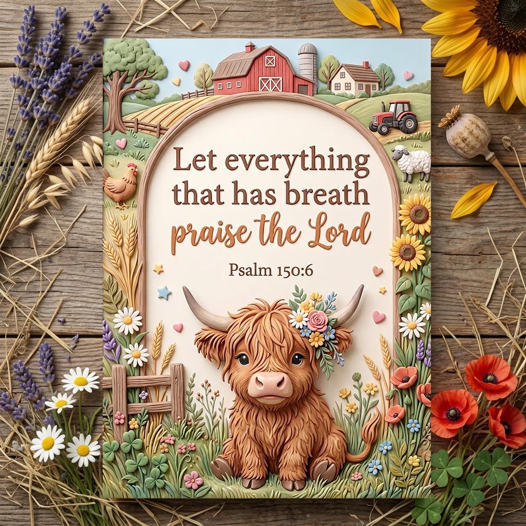 Highland Cow Bible Verse Printable, Psalm 150:6 Farm Animal Wall Art ...