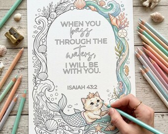Mermaid Scripture Adult Coloring Page, Printable Christian Bible Verse Coloring Page