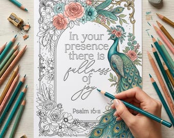 Psalm 16:11 Scripture Adult Coloring Page, Printable Christian Bible Verse Coloring Sheet