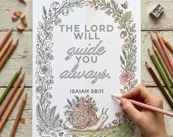 Christian Adult Coloring Page, Isaiah 58:11 Printable Scripture Coloring Page Garden Theme