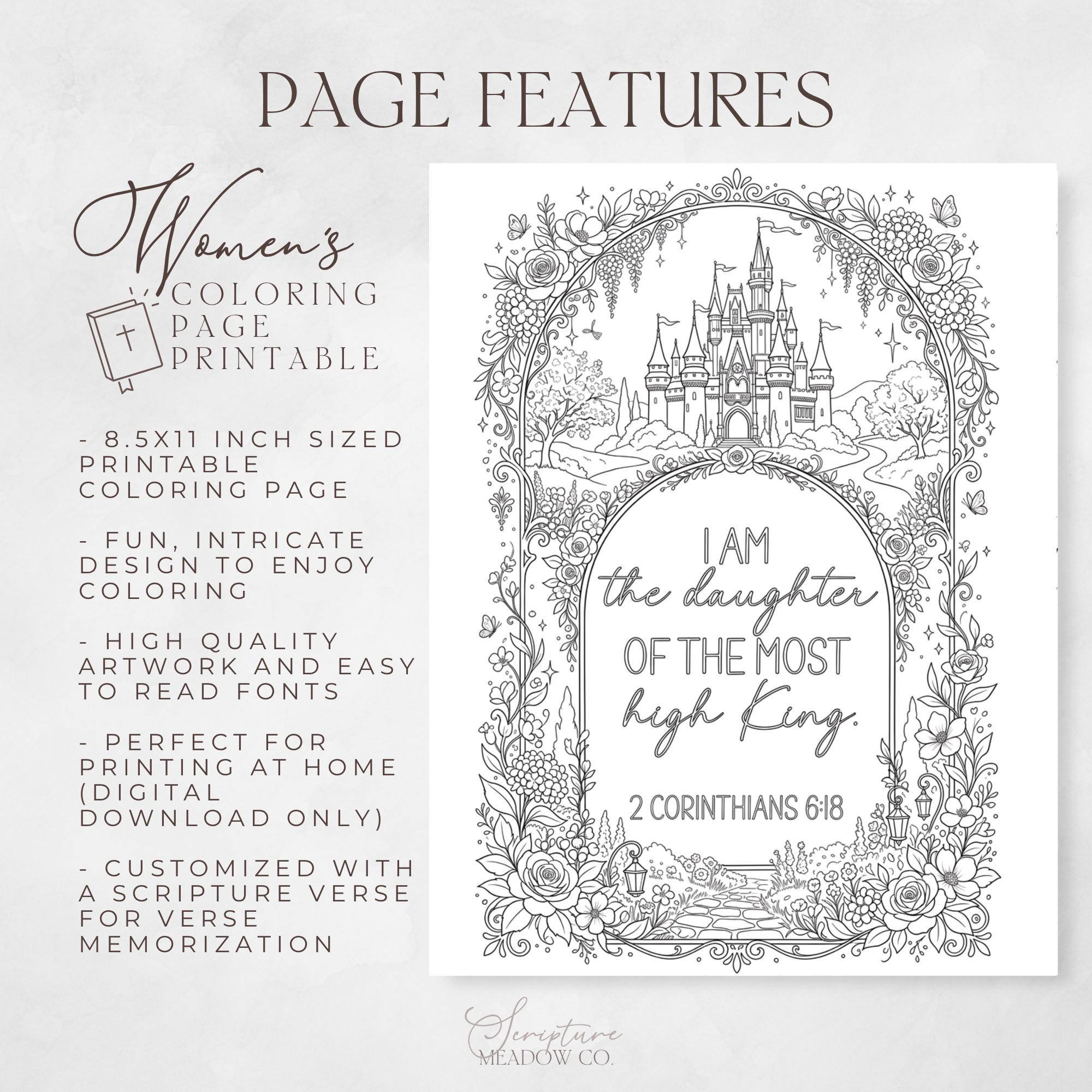 Princess Scripture Adult Coloring Page, Printable Christian Bible Verse ...
