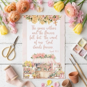 Carte de versets bibliques d'Ésaïe 40:8 pour filles, impression d'Écritures florales (téléchargement numérique)