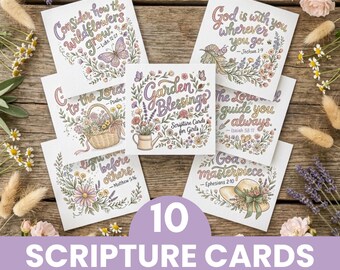 Garden Scripture Cards for Girls, Floral Bible Verse Cards, Christian Kids Printable, Bible Lunchbox Notes