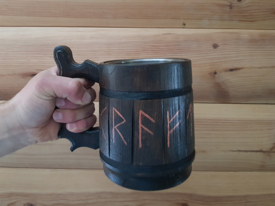 Wooden Beer mug Viking mug Vegvisir Viking tankard Oak wood Etsy