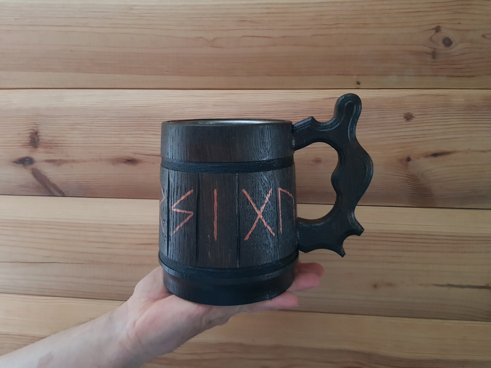 Wooden Beer mug Viking mug Vegvisir Viking tankard Oak wood Etsy