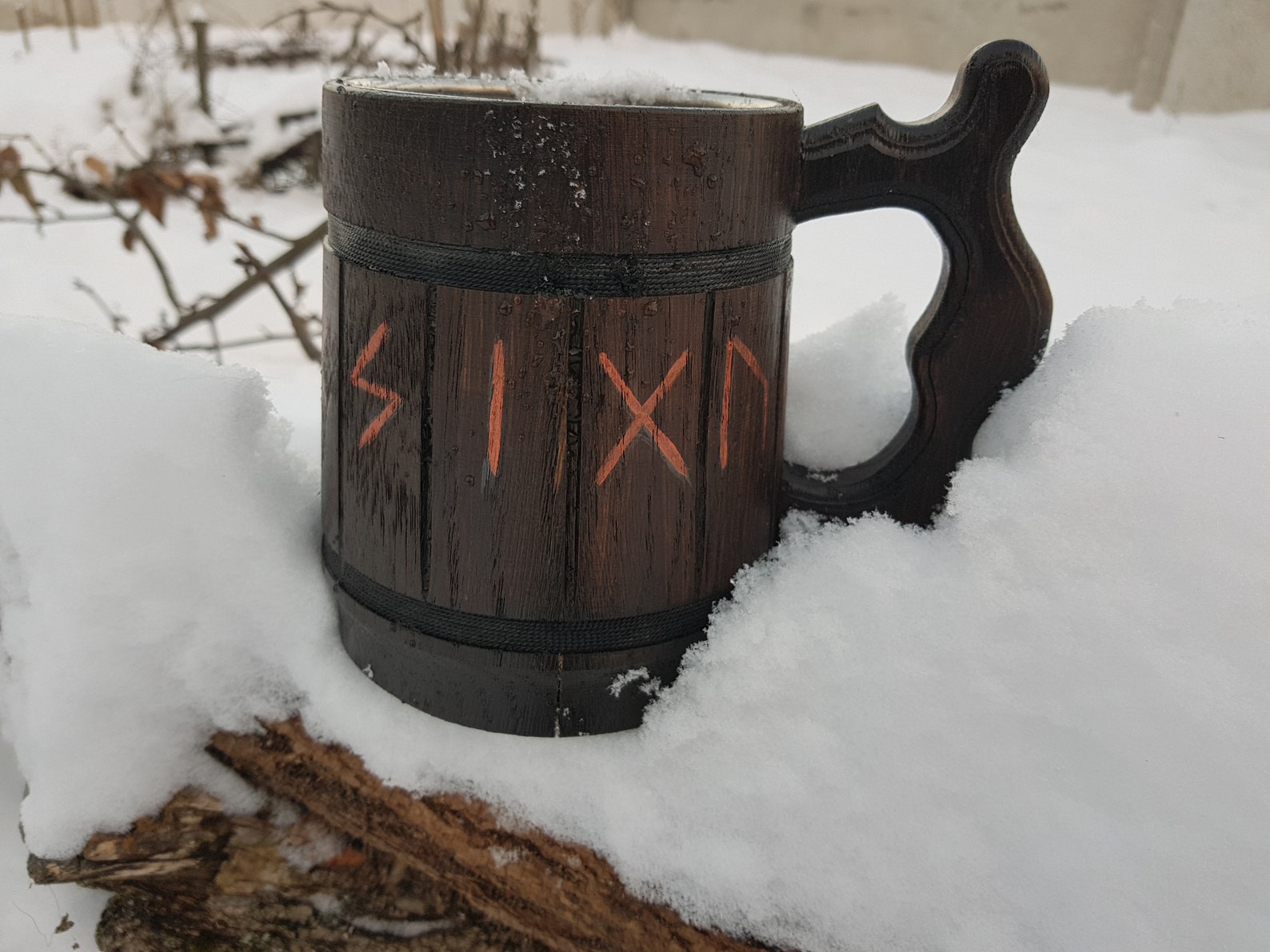 viking wooden beer mug
