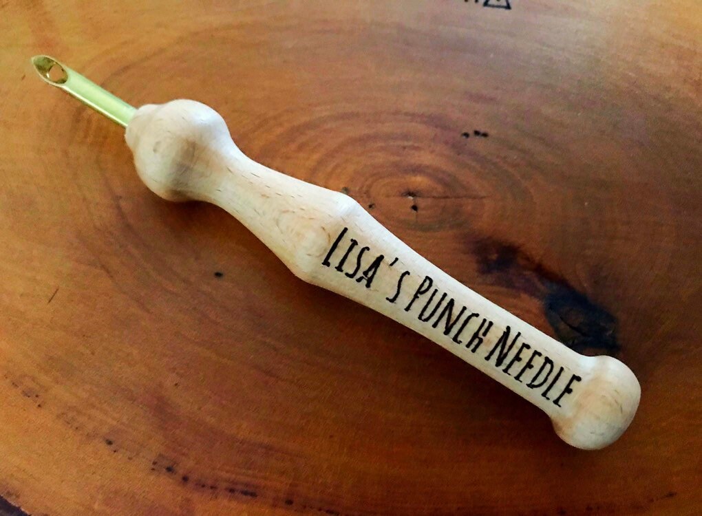 Personalised solid wood embroidery punch needle set tool. Perfect gift for a embroider. Engraved name.