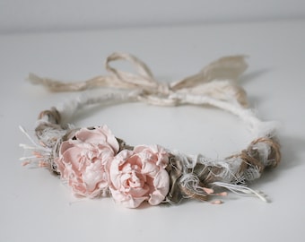 Baby headband - Baby girl flower crown - Boho headband for baby - Vintage headband - Bohemian flower crown - baby tieback