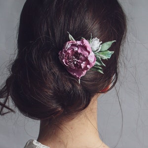 Pink peony flower hair pin - Peony flower hair clip - Wedding hair accessory - Roses twig bobby pin - Unique accessory