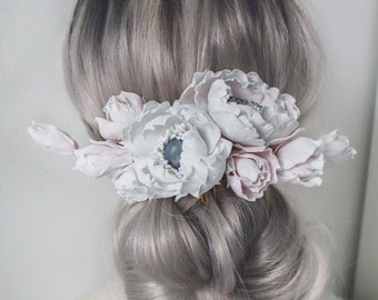 Pettine per capelli con fiori di anemone, pezzo di capelli di fiori per la sposa, accessori per capelli da sposa floreali, regalo per la doccia nuziale, clip da sposa floreale bianco rosa