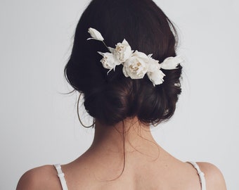 Peine de pelo de novia - Pieza de pelo de novia - Peonía de boda de peonía de marfil - Alfileres de pelo de boda - Clip de pelo de flores - Accesorio de pelo de boda