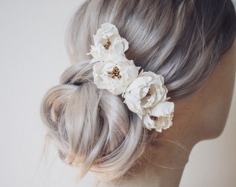 Pettine per capelli da sposa - Parrucchino floreale - Vite per capelli da sposa - Forcina per capelli fiore bianco - Fermaglio per capelli oro