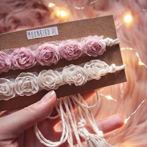 Conjunto de diadema para bebé - Diadema de rosas de tul - Accesorio para el cabello de bebé - Accesorio fotográfico para niña - Diadema delicada para bebé - Lazo de flores