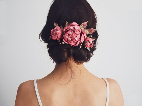 Pink Peony Hair Pin - Wedding Hair Accessory - Bridal  display picture 2