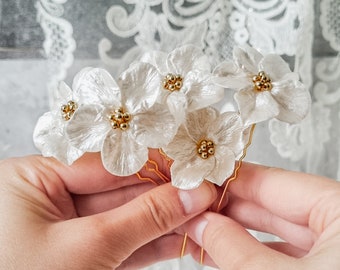 Forcine per capelli floreali - Accessorio per capelli da sposa - Pezzo per capelli da sposa - Copricapo di perle - Fiori per capelli - Oro, Forcine per perle