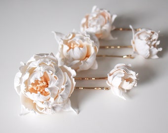 Bridal hair pins - Set of 5 flower hair pins - Wedding hair accessory - Peony hair pins for women - Hair clip for thick hair