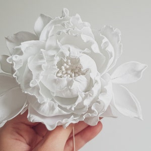 White peony hair pin White flower hair clip Wedding accessories image 5