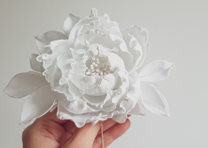 White peony hair pin White flower hair clip Wedding accessories image 5