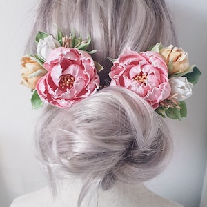 Peony hair pins - Wedding greenery floral hair accessory - Bridal flower hair clip
