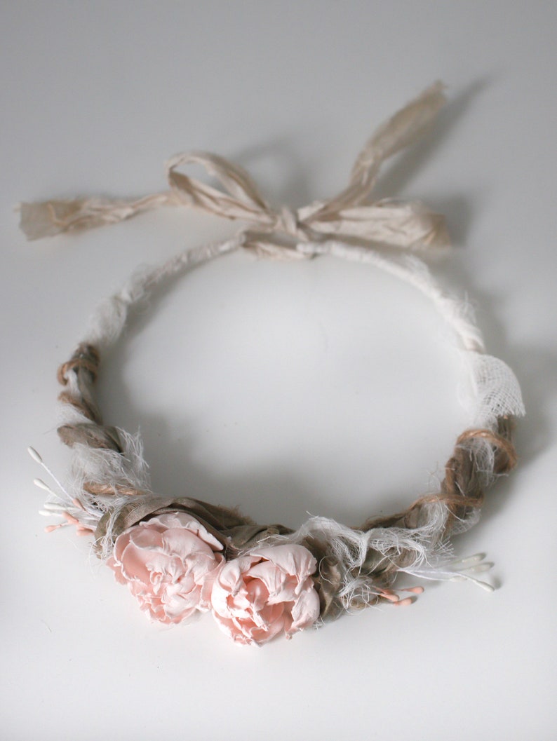 Baby headband Baby girl flower crown Boho headband for baby Vintage headband Bohemian flower crown baby tieback image 2