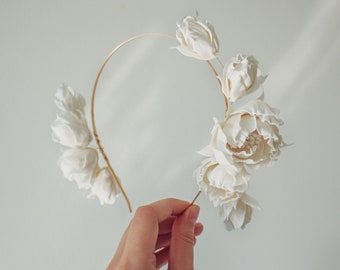 Bridal flower headband - Ivory flower hair piece - Wedding floral hair accessory