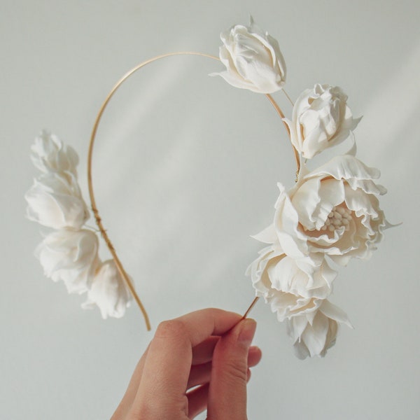 Bandeau de fleur de mariée - Morceau de cheveux de fleur d’ivoire - Accessoire de cheveux floral de mariage