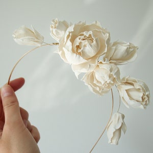 Bridal headband Wedding flower hair piece Peony flower hair accessory image 5