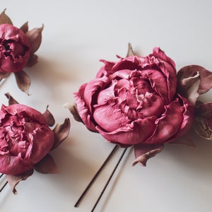 Pink peony hair pin Set of 3 flower hair pin Wedding hair accessory Bridal headpiece Floral hair pin Peony hair clip image 3