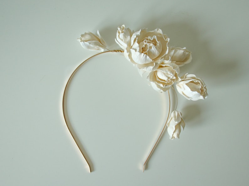 Bridal headband Wedding flower hair piece Peony flower hair accessory image 6