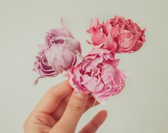 Flowers for hair - Wedding hair accessory - Flower hair pins pink, purple, vintage pink - Pink peony rose clip