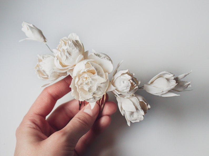 Bridal hair comb Bridal Hair Piece Ivory Peony Wedding Hair Comb Wedding hair pins Flower hair clip Wedding hair accessory image 2