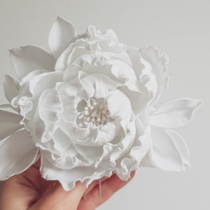 White peony hair pin White flower hair clip Wedding accessories image 4