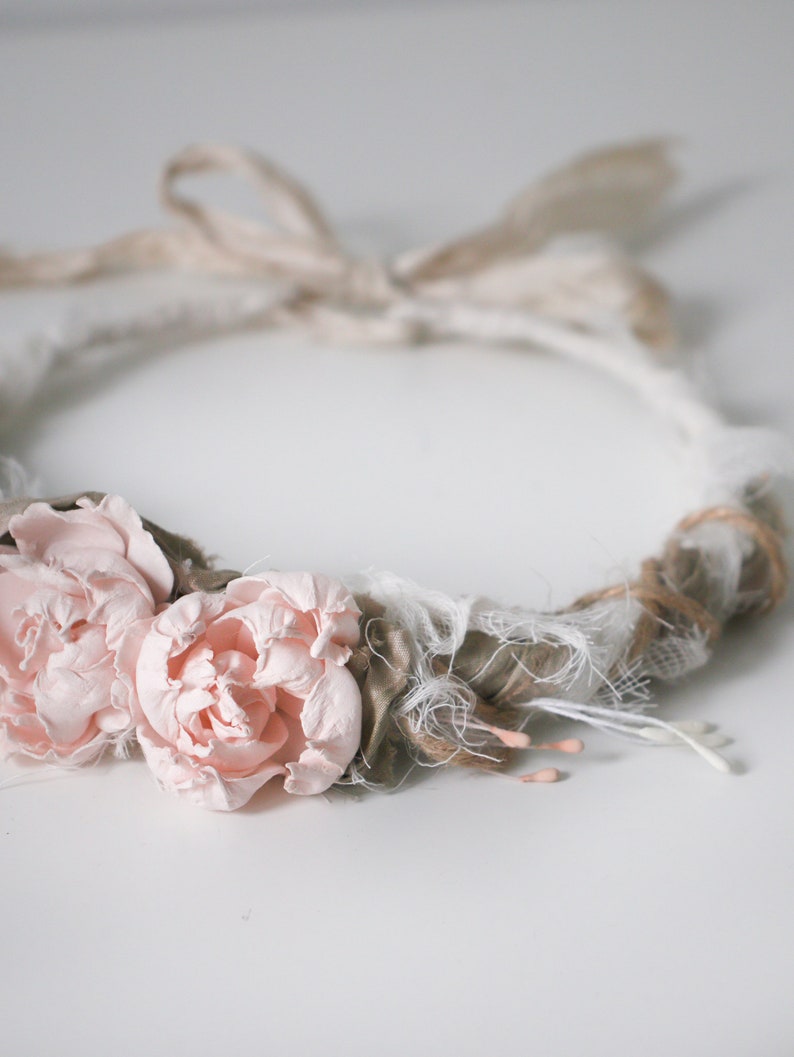 Baby headband Baby girl flower crown Boho headband for baby Vintage headband Bohemian flower crown baby tieback image 4