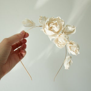 Bridal headband Wedding flower hair piece Peony flower hair accessory image 1