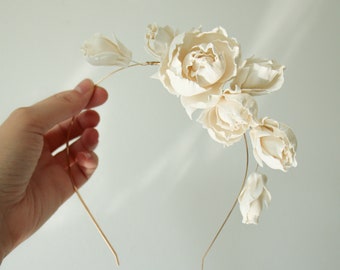 Bridal headband - Wedding flower hair piece - Peony flower hair accessory