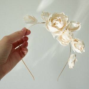 Bridal headband Wedding flower hair piece Peony flower hair accessory image 2