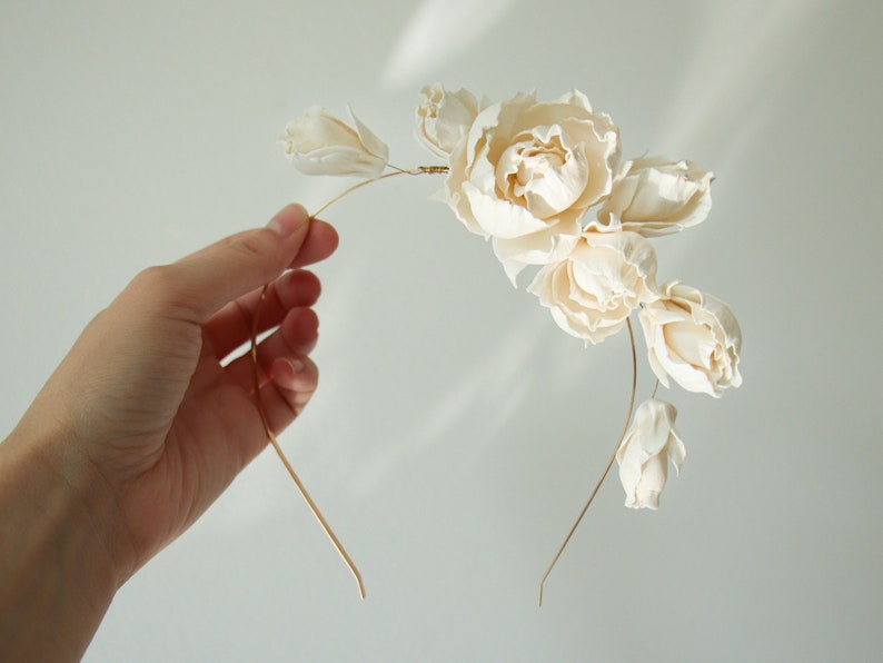 Bridal headband Wedding flower hair piece Peony flower hair accessory image 2