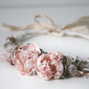 Baby headband Baby girl flower crown Boho headband for baby Vintage headband Bohemian flower crown baby tieback zdjęcie 5