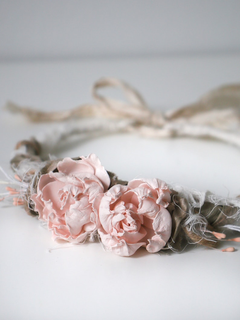 Baby headband Baby girl flower crown Boho headband for baby Vintage headband Bohemian flower crown baby tieback image 5