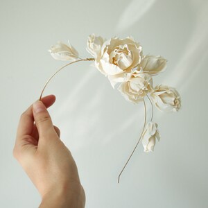 Bridal headband Wedding flower hair piece Peony flower hair accessory image 4