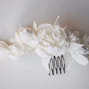 Bridal hair comb Bridal Hair Piece Ivory Peony Wedding Hair Comb Wedding hair pins Flower hair clip Wedding hair accessory image 9