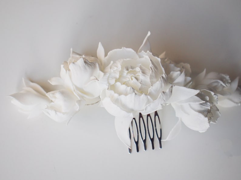 Bridal hair comb Bridal Hair Piece Ivory Peony Wedding Hair Comb Wedding hair pins Flower hair clip Wedding hair accessory image 9