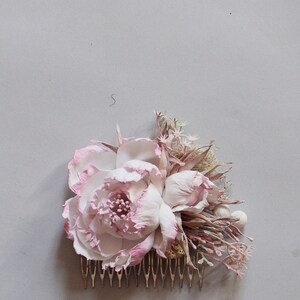 Bridal flower hair comb Wedding hair accessory Pink roses hair comb White peony hair comb Ivory peony hair comb 画像 3