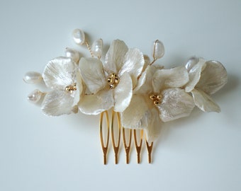 Grzebień do włosów w kształcie kwiatów - Szpilki do włosów z pereł słodkowodnych - Ozdoba do włosów dla nowożeńców - Ozdoba ślubna