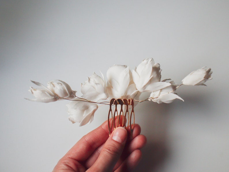 Bridal hair comb Bridal Hair Piece Ivory Peony Wedding Hair Comb Wedding hair pins Flower hair clip Wedding hair accessory image 4